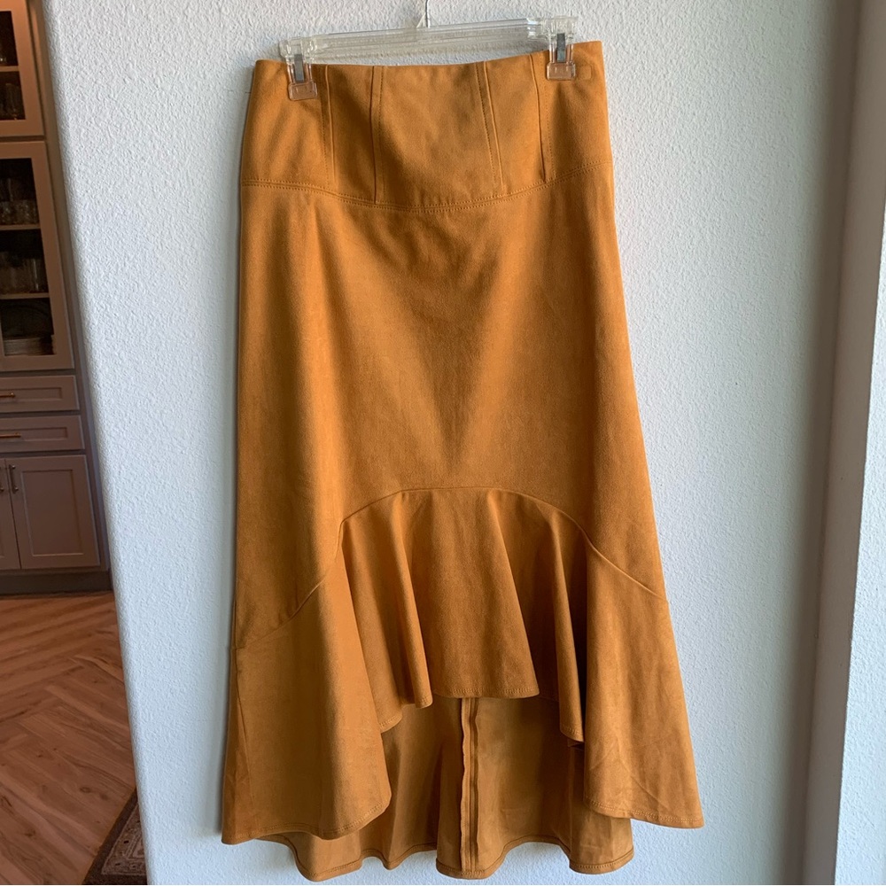 Anthropologie faux suede high/low skirt, size 8